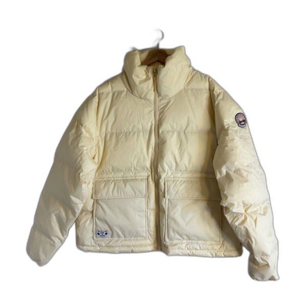 JFG x Vans Jacket Mens Small Yellow Puffer Chocolate Valley Resort Collab Patch - Picture 1 of 11